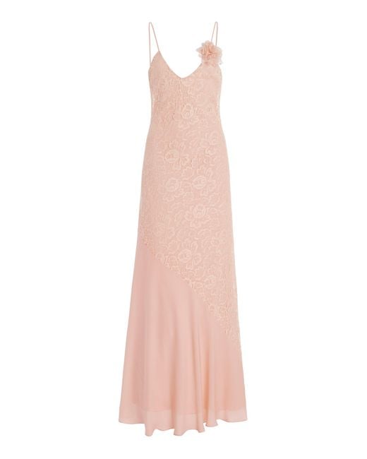 Rodarte Pink Georgette-Detailed Lace Slip Gown