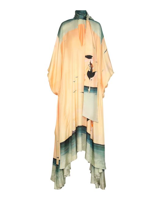 Zimmermann Metallic Eden Billow Printed Silk Satin Gown