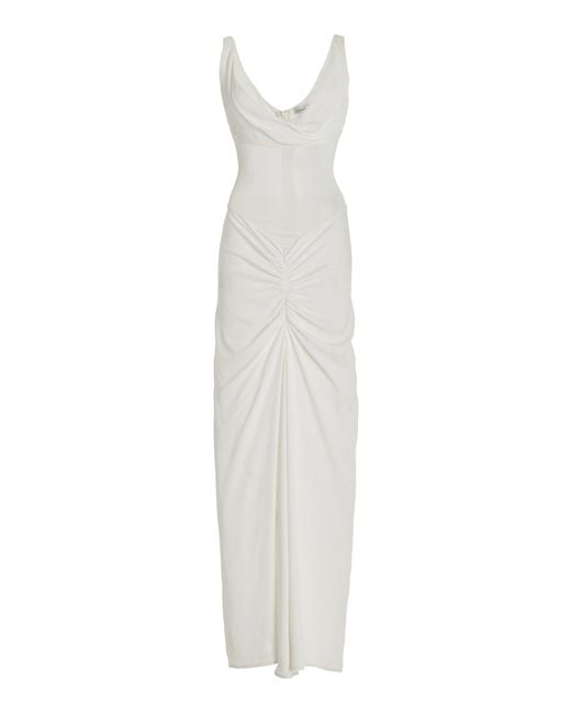 Christopher Esber White Fusion Fold Knit-detailed Ruched-crepe Maxi Dress