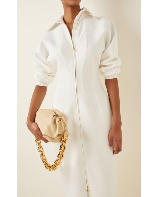 Brandon Maxwell Puff-sleeve Cady Zip-front Midi Dress in White | Lyst Brandon Maxwell Puff-sleeve Cady Zip-front Midi Dress in White | Lyst