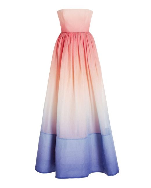 Zimmermann Pink Postcard Ombre Linen-silk Strapless Maxi Dress
