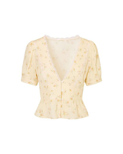 LoveShackFancy Natural Bondy Lace Crepe Top