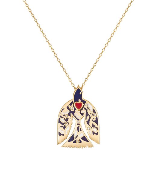 L'Atelier Nawbar Metallic Flying Love Bird 18K Diamond And Enamel Necklace