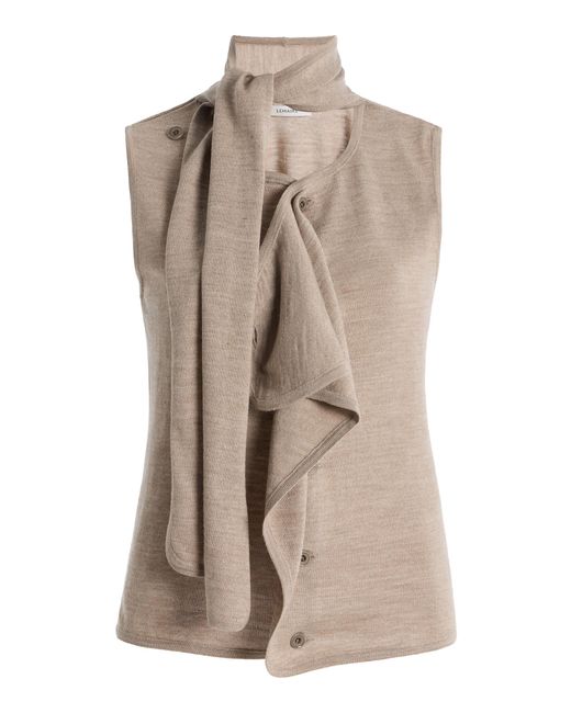 Lemaire Natural Ruffled Wool-Blend Sleeveless Cardigan