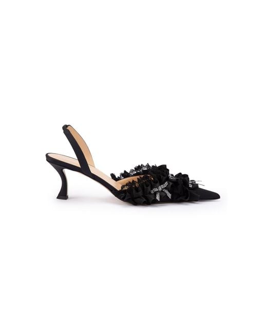 Mach & Mach Black Beauty Of Antoinette Satin Slingbacks