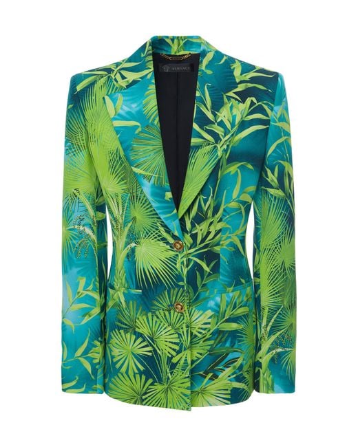 Versace Green Jungle Print Crepe Blazer
