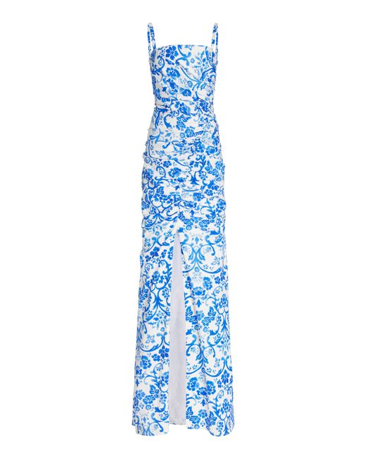 Carolina Herrera Blue Floral-print Stretch Cotton Faille Gown