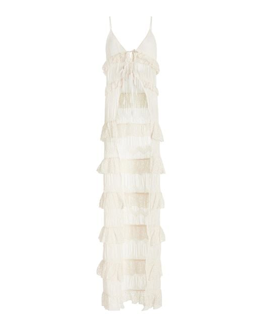 Siedres White Lisette Lace-trimmed Cotton-blend Top