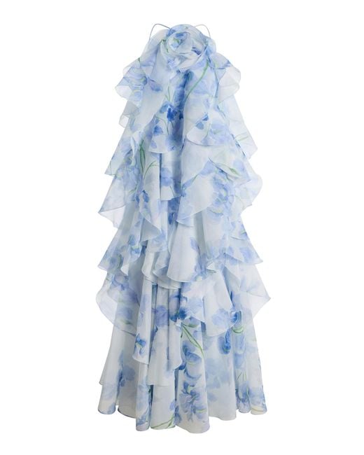 Aje. Blue Pandorea Layered Floral-Print Chiffon Maxi Dress