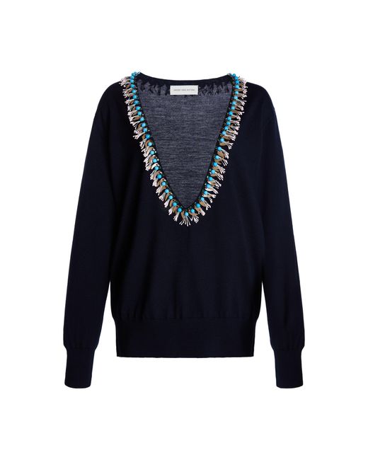 Dries Van Noten Blue Taos Embroidered Wool Sweater
