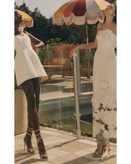 LEO LIN White Rayna Floral-appliquéd Crepe Maxi Dress