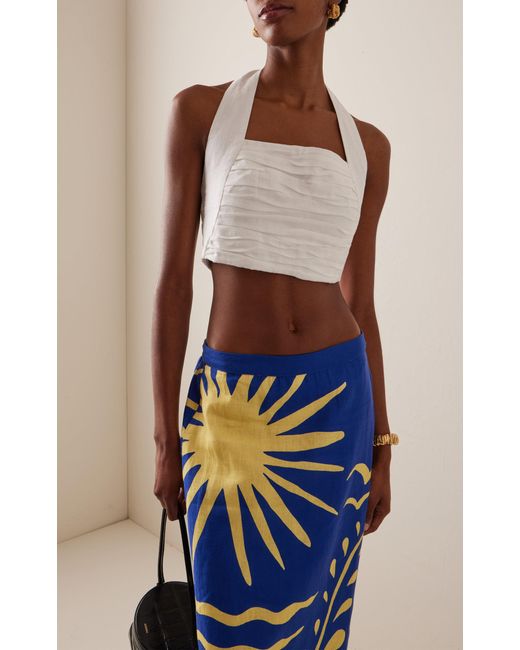 Cala De La Cruz White Fiji Linen Halter Crop Top