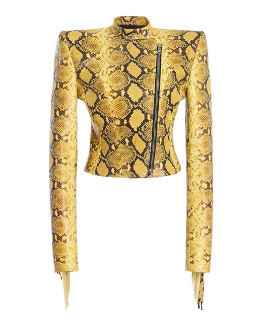 LAQUAN SMITH Yellow Fringe-Detailed Leather Jacket