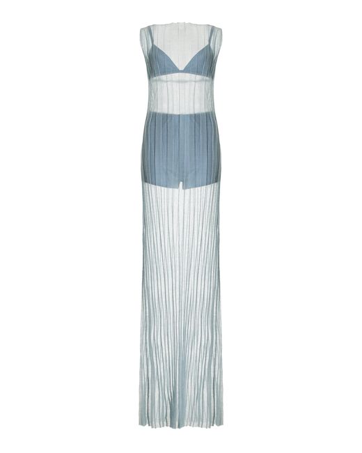 Third Form Blue Peer Through Knit Tank Maxi Dress
