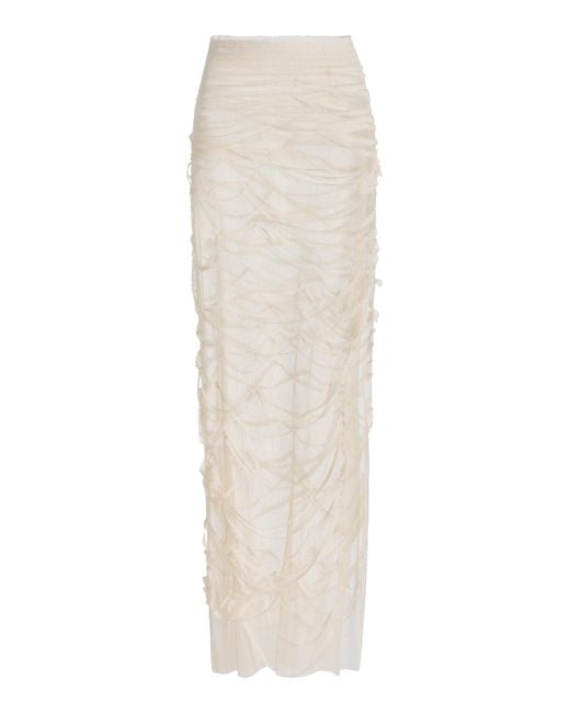 Colleen Allen White Unraveled Cotton Lace Maxi Skirt