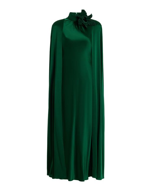 Rodarte Green Cape-detailed Silk Maxi Dress