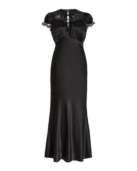 Rodarte Black Lace-trimmed Silk-blend Satin Maxi Dress