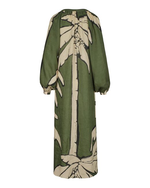 Johanna Ortiz Green Weaving Weves Printed Linen Midi Dress
