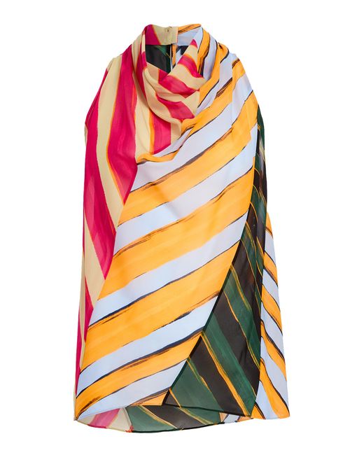 Proenza Schouler Orange Zaha Printed Silk-Blend Top