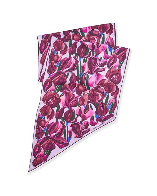 Carolina Herrera Red Single Meadow Floral Triangle Silk Scarf