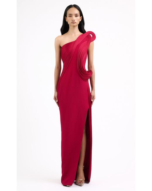 Gaurav Gupta Red The Molded Wave One-Shoulder Crepe Gown