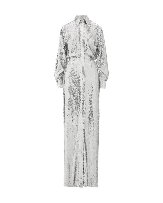 Brandon Maxwell Leather Sequin Maxi Shirt Dress in Silver (Gray) | Lyst