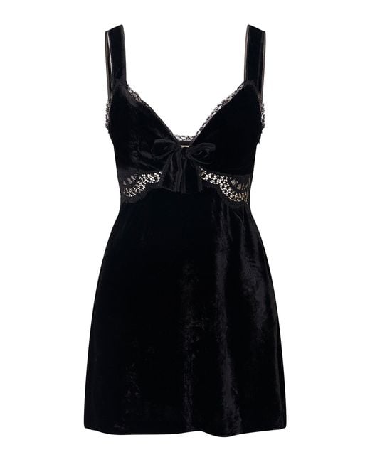 LoveShackFancy Black Toller Crushed Velvet Mini Dress