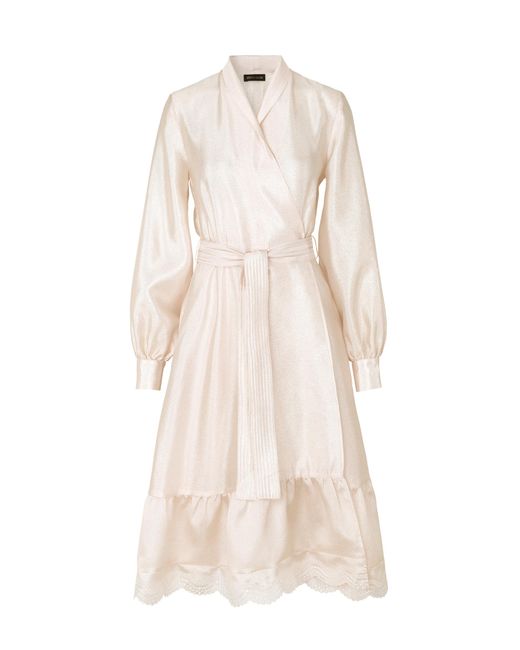 Stine Goya White Niki Ruffled Satin Wrap Dress