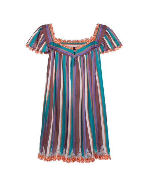 Siedres Blue Niona Striped Lace-Trim Mini Dress