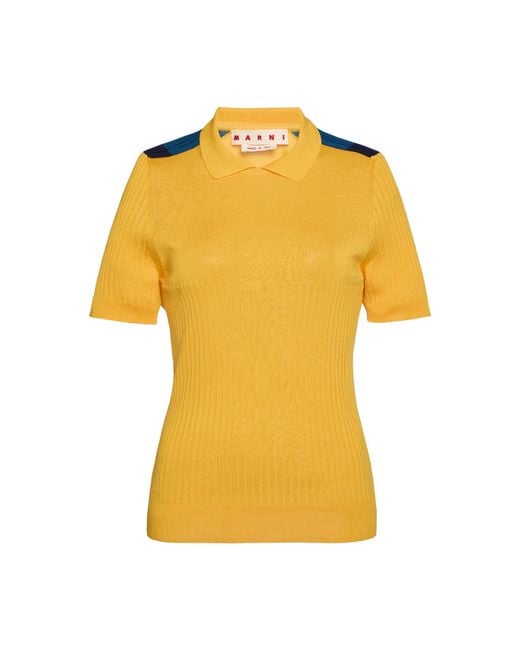 Marni Yellow Collared Cotton Knit Top
