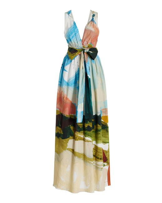 Oscar de la Renta Multicolor Landscape-printed Cotton Maxi Dress