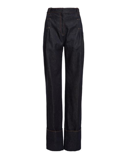 Lanvin Blue Straight-Leg Cuffed Cotton Trousers