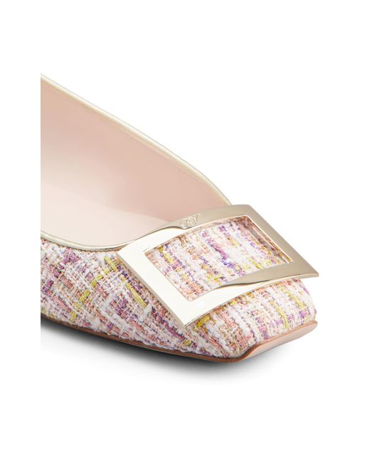 Roger Vivier Pink Gommettine Tweed Piping Flats