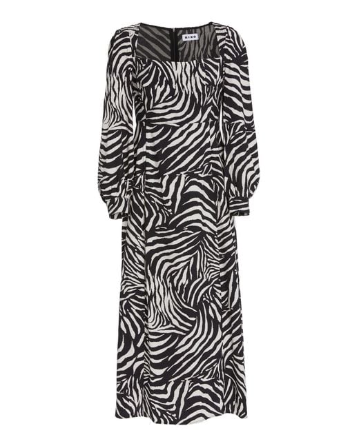 Rixo Black Mara Zebra-print Crepe Midi Dress