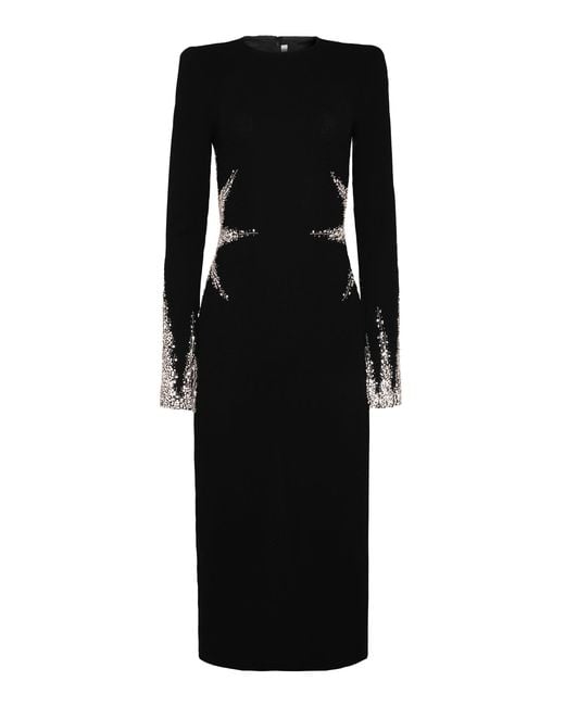 Naeem Khan Black Crystal Embellished Crepe Long Sleeve Midi Dress