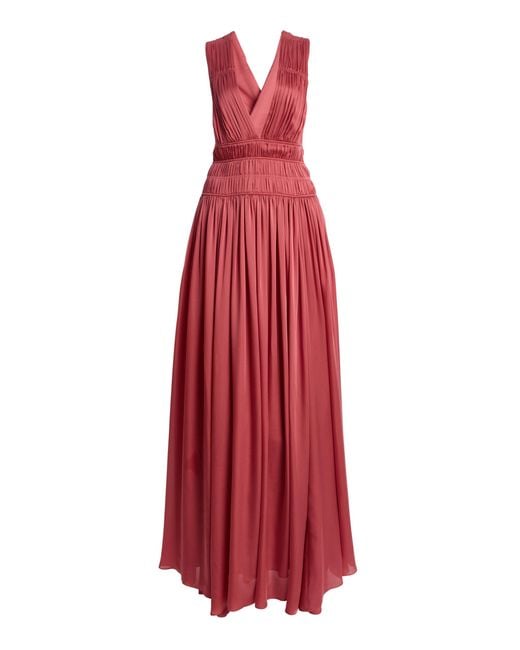 Ulla Johnson Red Boheme Pleated Silk Gown