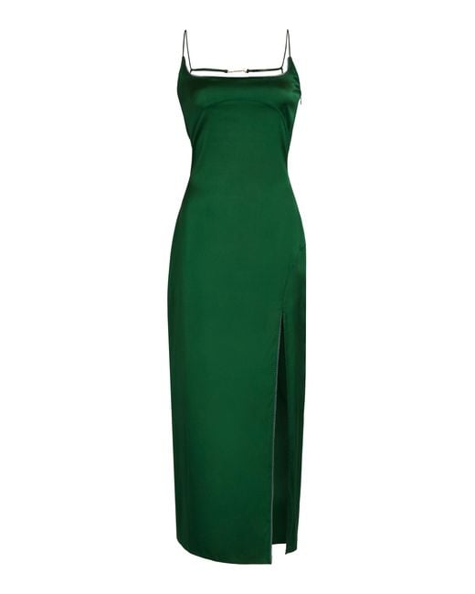 Jacquemus Green Notte Satin Midi Slip Dress