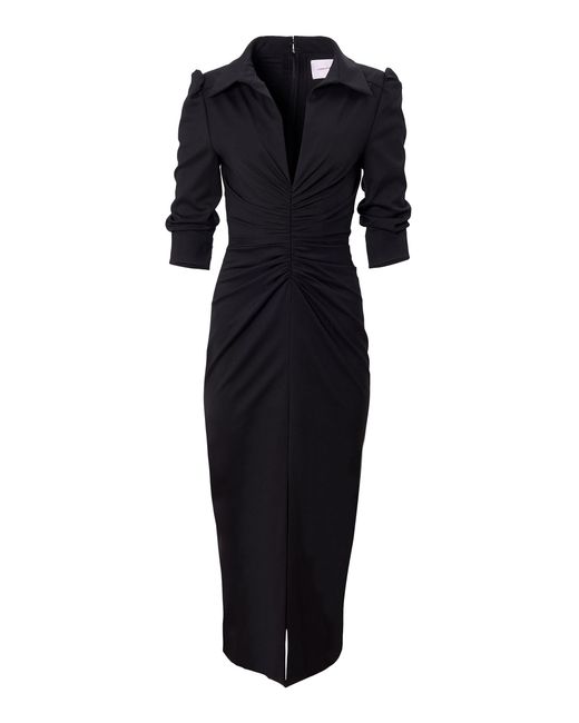 Carolina Herrera Black Stretch-Wool Tailoring Midi Dress
