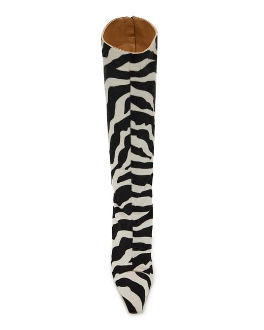Jimmy Choo Black X Conner Ives Gloria Zebra-Print Pony Hair Knee Boots