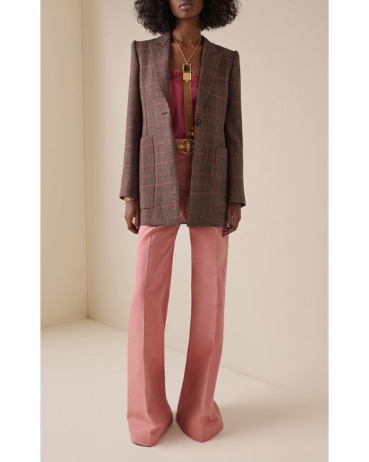 Chloé Brown Long Checked-Wool Blazer