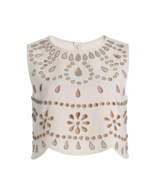 Alexis Natural Tavy Crystal-Embellished Cutout Stretch-Crepe Crop Top