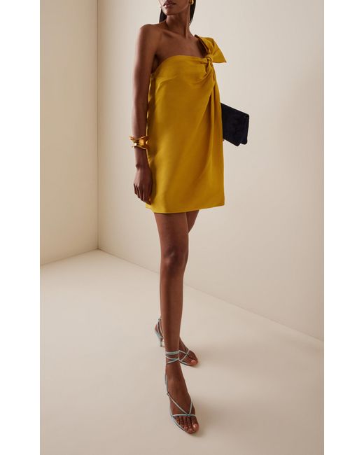 Oscar de la Renta Yellow Asymmetric Silk Faille Mini Dress