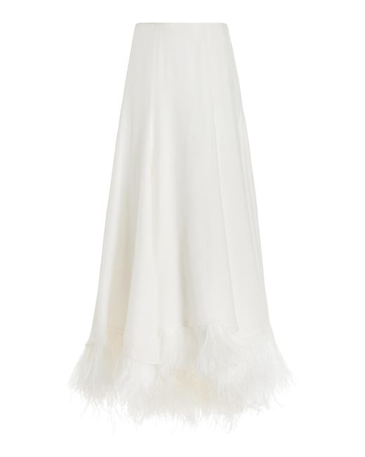 TOVE White Renee Feather-trimmed Silk Maxi Skirt