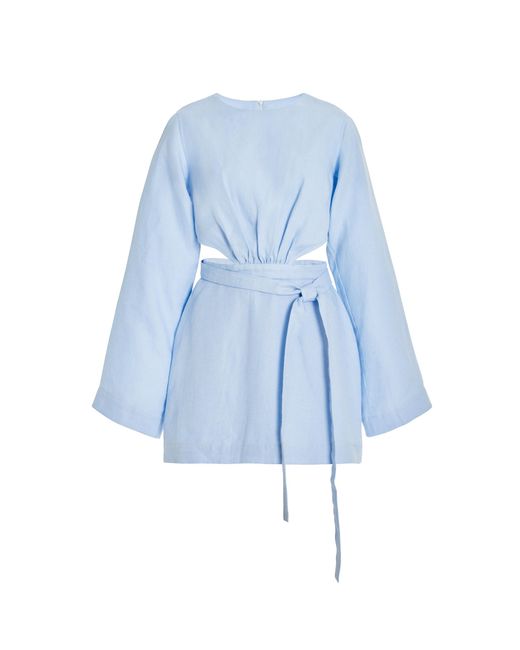 Bondi Born Blue Komodo Cutout Organic Linen Mini Dress