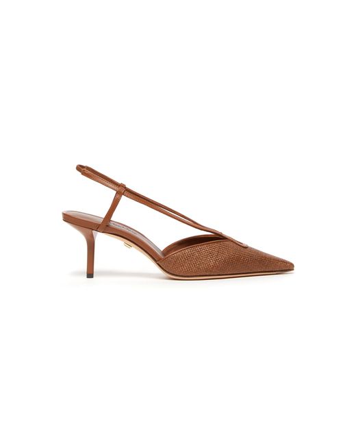 Max Mara Brown Raffia-Effect Canvas Slingback Pump