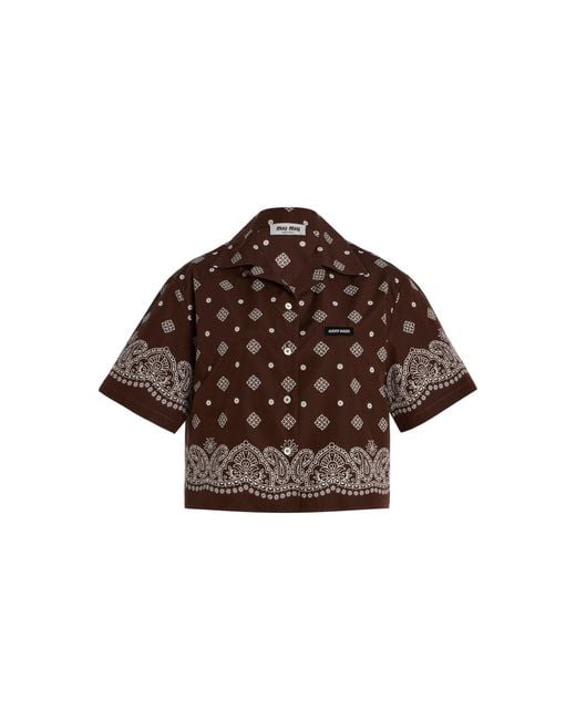 Miu Miu Cropped Bandana-Print Cotton-Poplin Shirt in Brown | Lyst