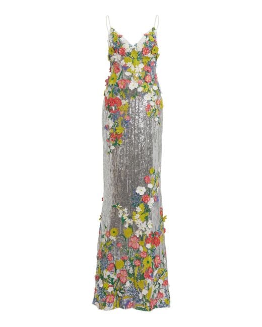 Elie Saab White Appliquéd Sequinned Tulle Maxi Dress