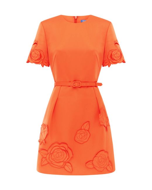 LEO LIN Orange Aurelie Appliquéd Mini Dress