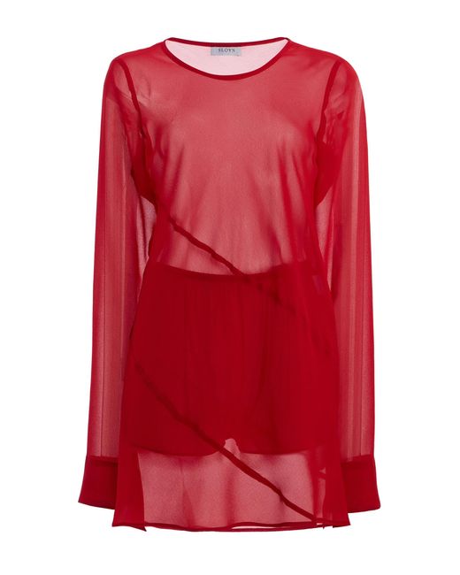 Sloan Red Exclusive Georgette Mini Dress With Shorts