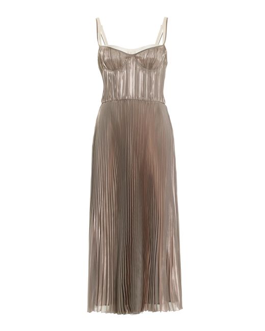 Prada Natural Bra-detailed Pleated Voile Midi Dress